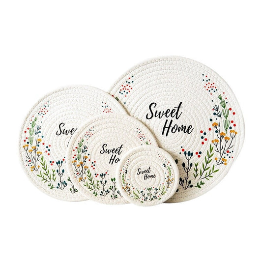 Nordic Handwoven Cotton Rope Coasters, Thick Heat Resistant Table Mats for Cups & Tableware