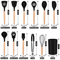 12-Piece Silicone Kitchen Utensil Set with Wooden Handles for Nonstick Cookware