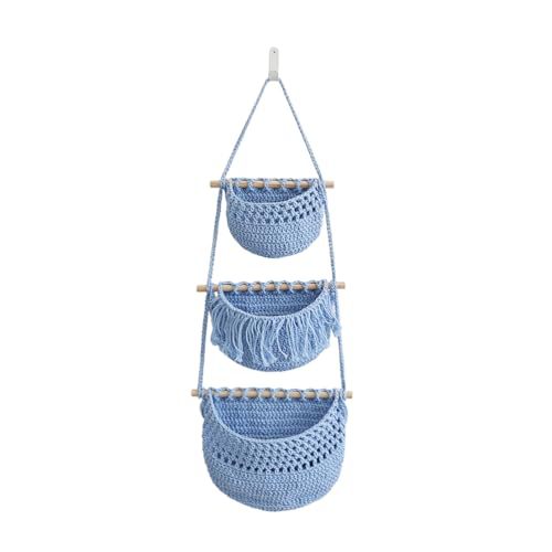3 Tier Hanging Woven Storage Basket for Kitchen Fruits and Vegetables