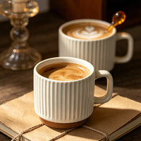 Ribbed Ceramic Coffee Mug – 240ml Minimalist Drinking Cup with Handle for Tea, Milk, Coffee & Hot Chocolate