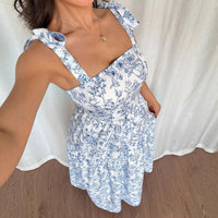 Floral Print Maxi Dress – Blue & White Spaghetti Strap Dress