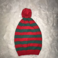 Christmas Striped Knit Beanie with Pom Pom, Festive Winter Hat