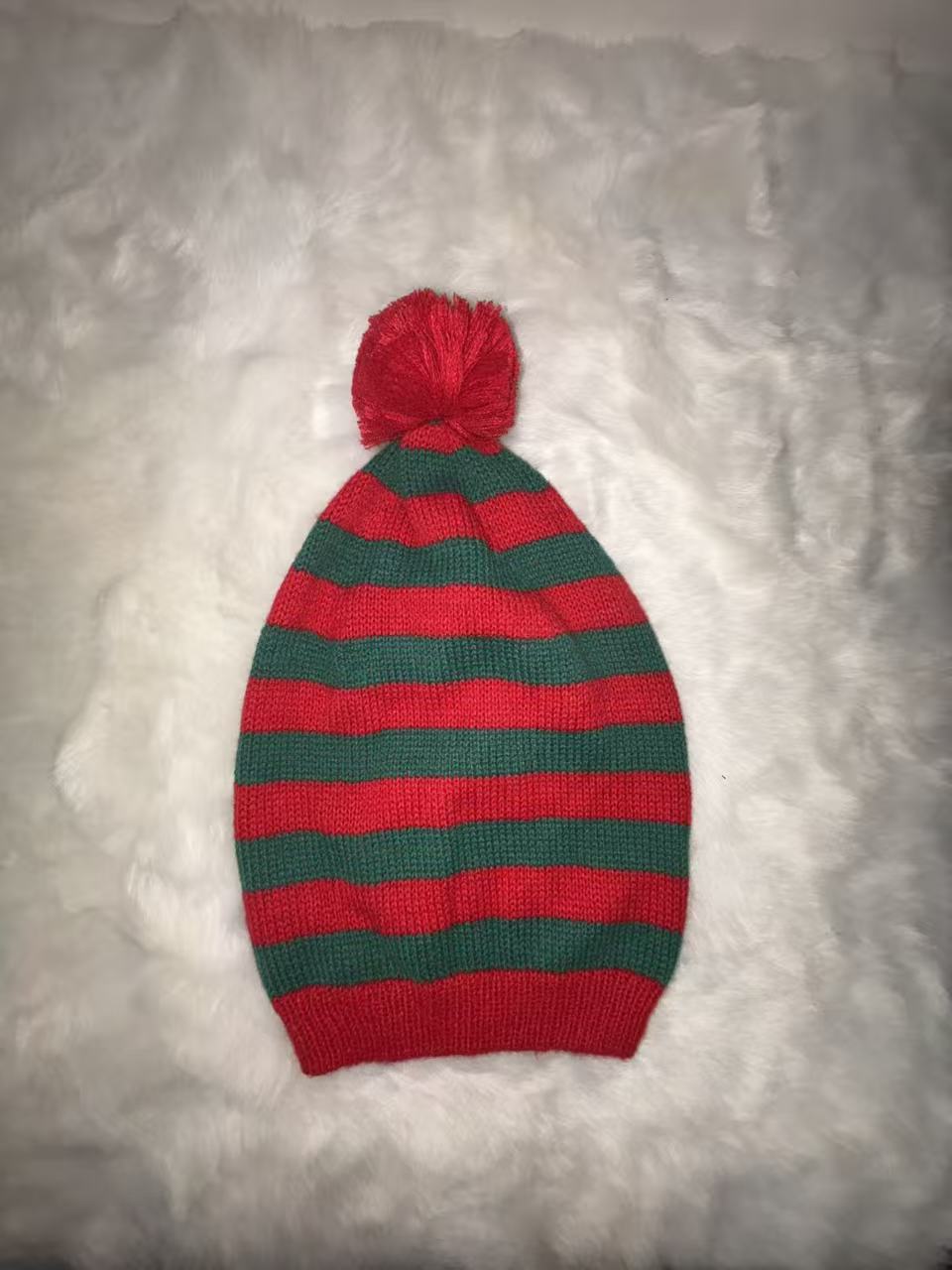 Christmas Striped Knit Beanie with Pom Pom, Festive Winter Hat