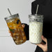 Textured Glass Tumbler with Lid & Straw – 360ml Reusable Drinking Cup