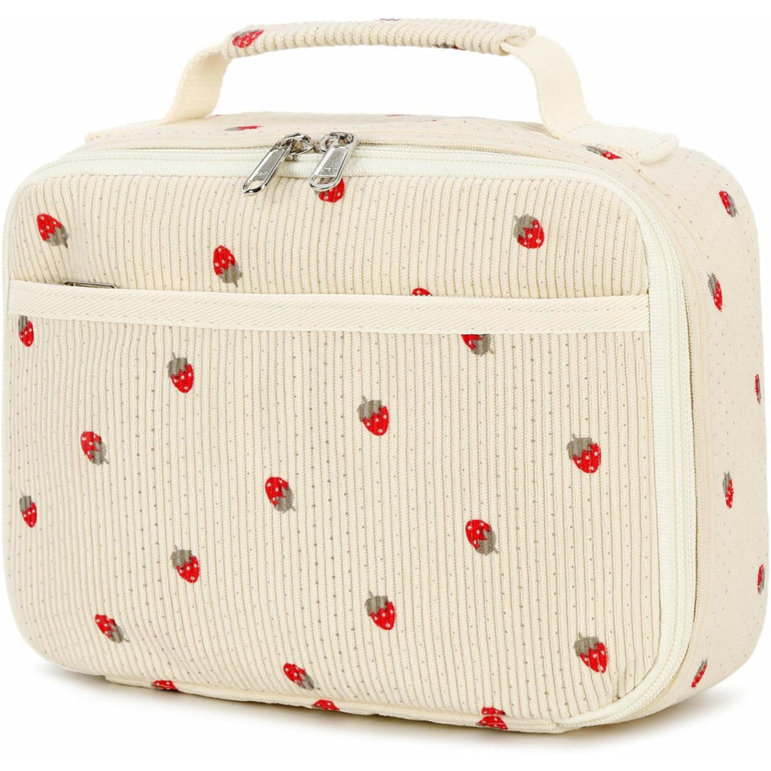 Strawberry and Gingham Oxford Fabric Lunch Bag with Carry Handle