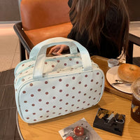 Polka Dot PU Travel Makeup Bag with Handles and Compartments