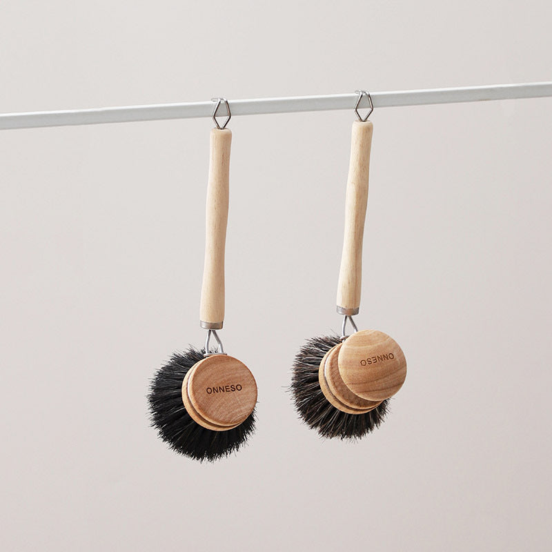Solid Wood Long Handle Dish Brush Replaceable Sisal Brush Head Kitchen Cleaning Brush