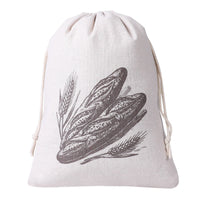 Reusable Cotton Linen Bread Storage Bag Rabbit Print Drawstring Bakery Pouch