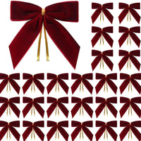 Velvet Christmas Bow Decorations, Pack of 24, 9 cm Ribbon Bows for Christmas Trees, Wreaths and Gift Wrapping