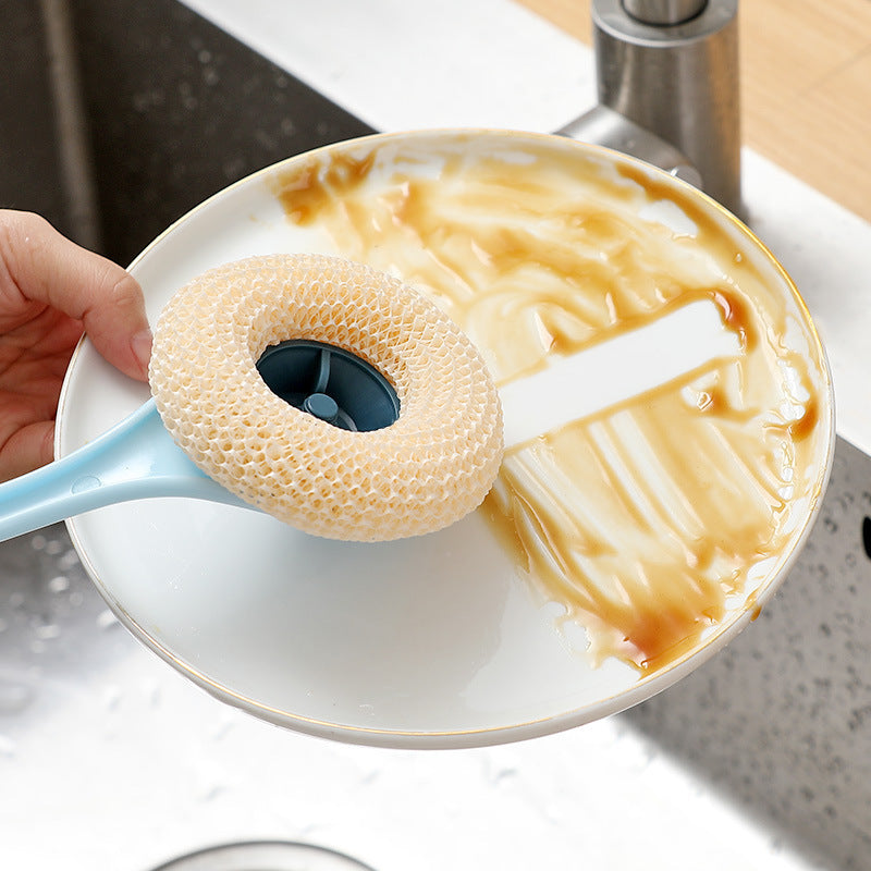 Long Handle Cleaning Brush – PP Dish Scrubber with Round Scouring Head