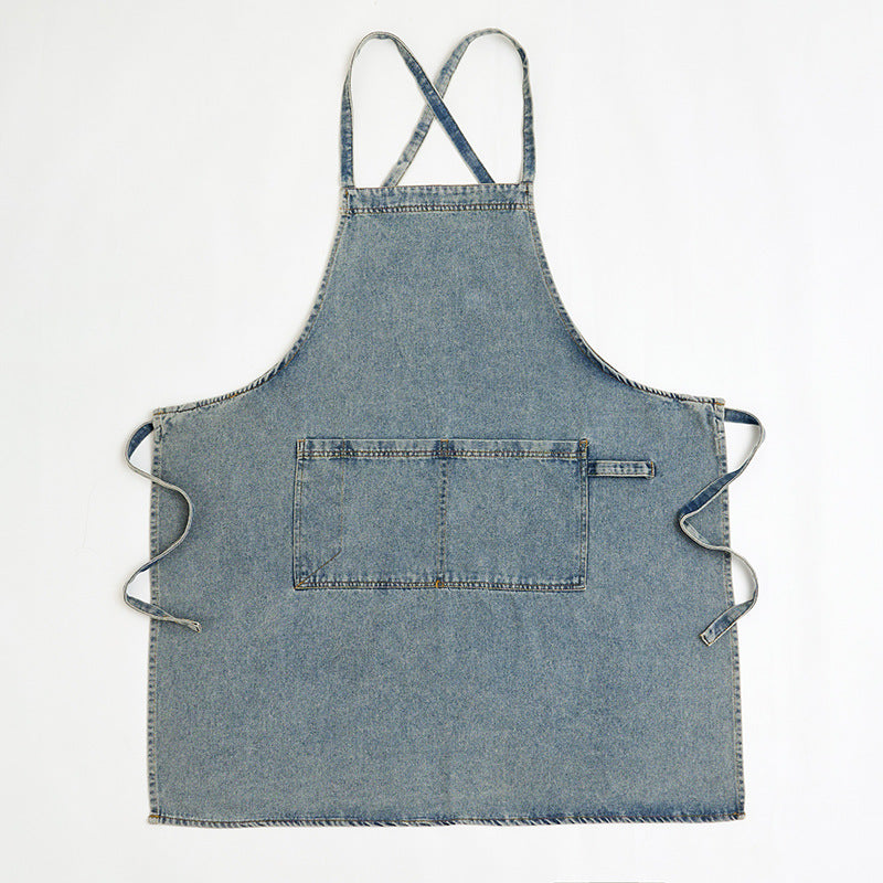 Denim Apron for Kitchen, Adjustable Multipurpose Work Apron with Pockets