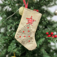 Mini Christmas Stocking Ornament – Rustic Burlap Holiday Hanging Decoration with Gift Box or Christmas Tree Design for Tree, Gift & Home Decor