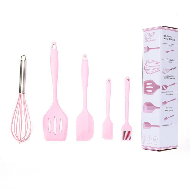 5-Piece Silicone Kitchen Utensil Set with Whisk, Spatulas & Basting Brush