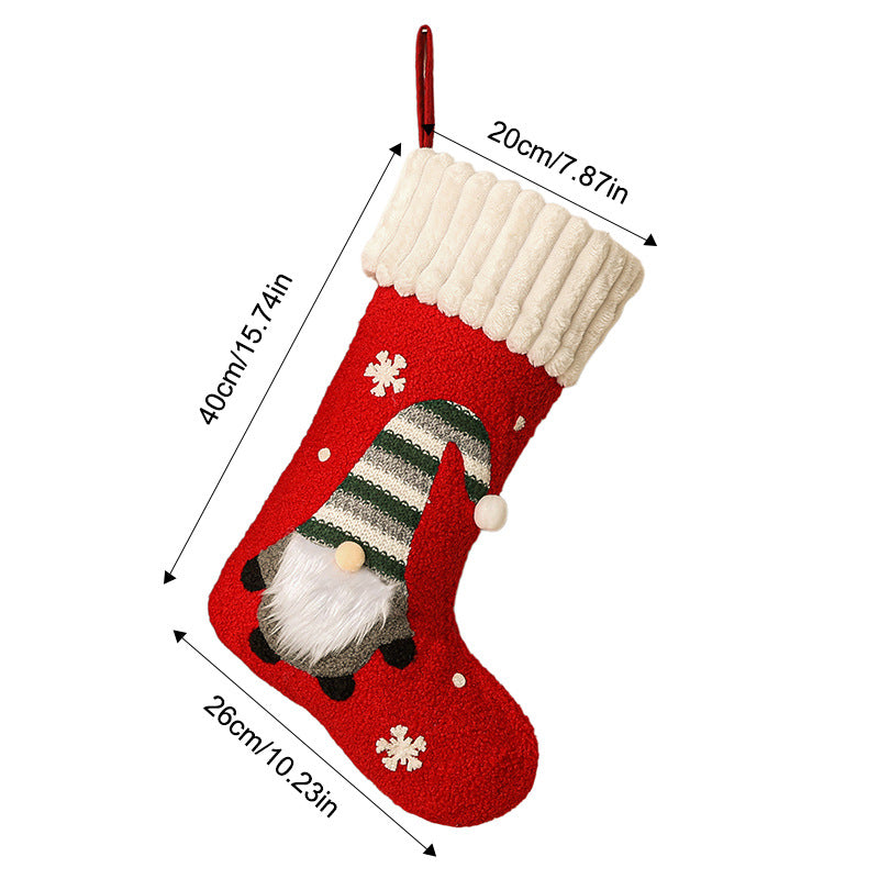 Embroidered Christmas Stocking with Santa Claus Plush Holiday Gift Bag