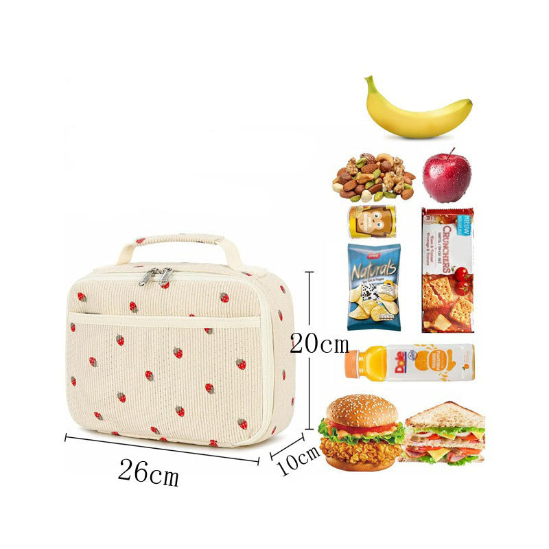 Strawberry and Gingham Oxford Fabric Lunch Bag with Carry Handle