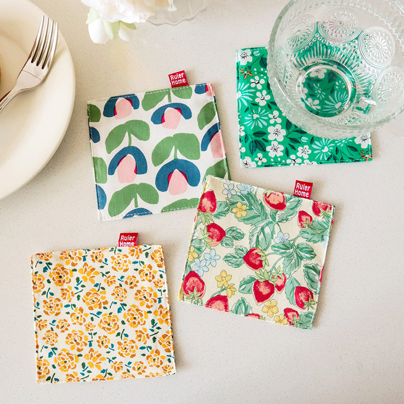 Double-Layer Floral Fabric Coaster, Square Mug Mat & Table Protector