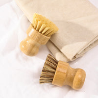 Bamboo Pot Brush Set of 3, Boar Bristle, Sisal and Coconut Fiber Kitchen Scrub Brushes for Pots, Pans and Dishes, Boxed Cleaning Set