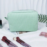 Striped Cotton Makeup Bag with Polyester Lining and Zip Closure