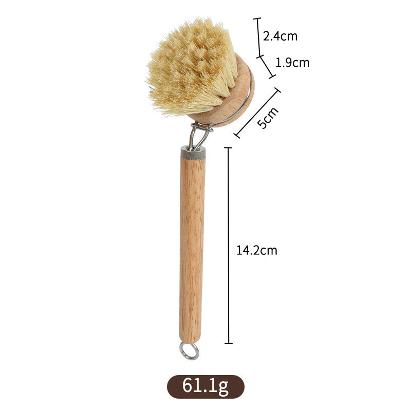 Wooden Handle Dish Cleaning Brush with Replaceable Brush Head