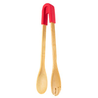 30cm Bamboo Food Tongs with Silicone Tips for Kitchen Serving