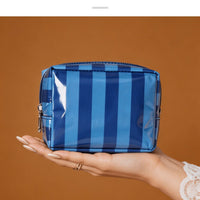 Striped Waterproof PVC Zip Pouch for Cosmetics and Small Essentials