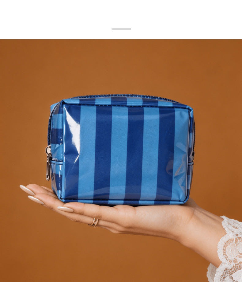 Striped Waterproof PVC Zip Pouch for Cosmetics and Small Essentials