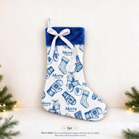 Royal Blue Plush Christmas Stocking with Bow Festive Hanging Gift Bag