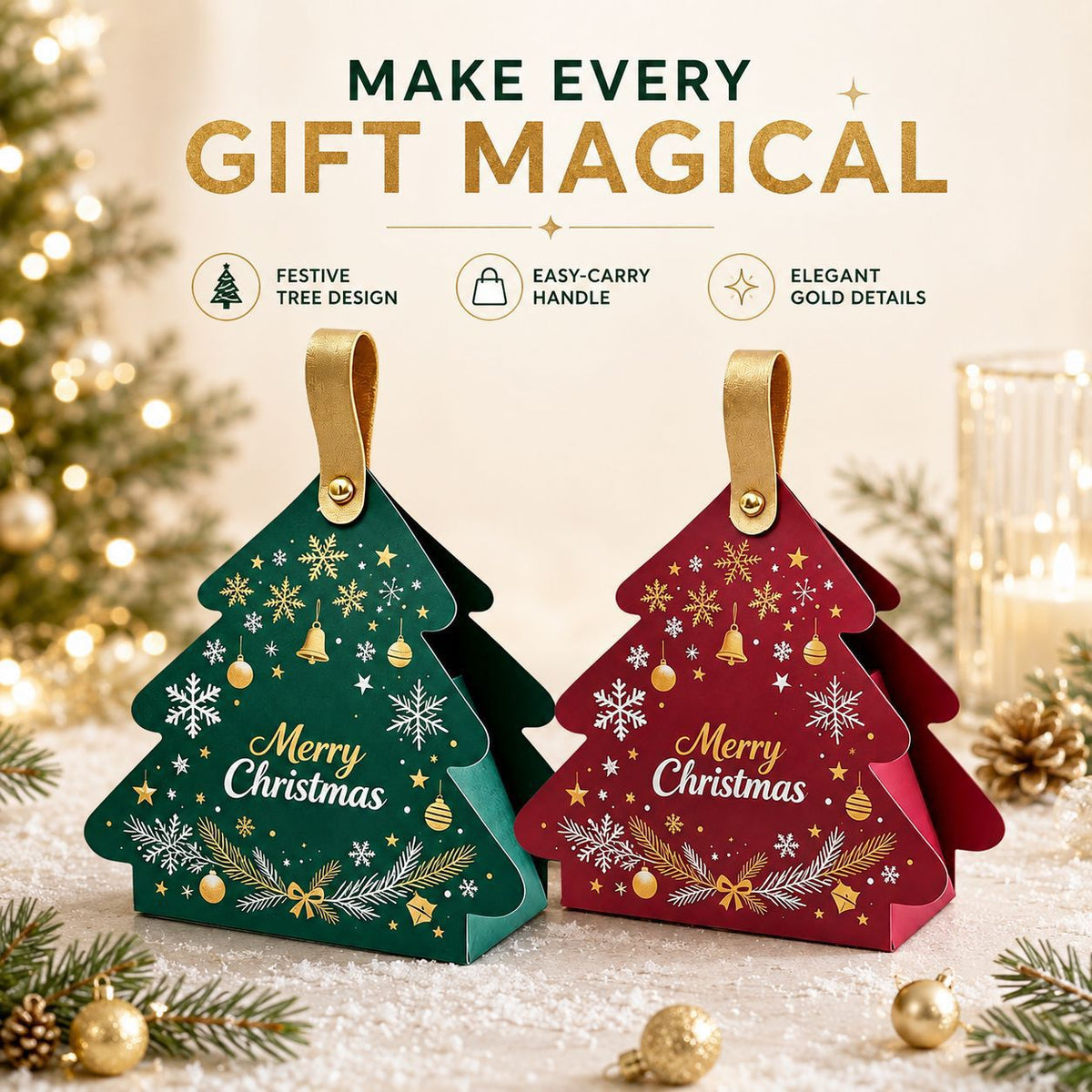 Christmas Tree Gift Bags with Handles 20 Pieces per Pack