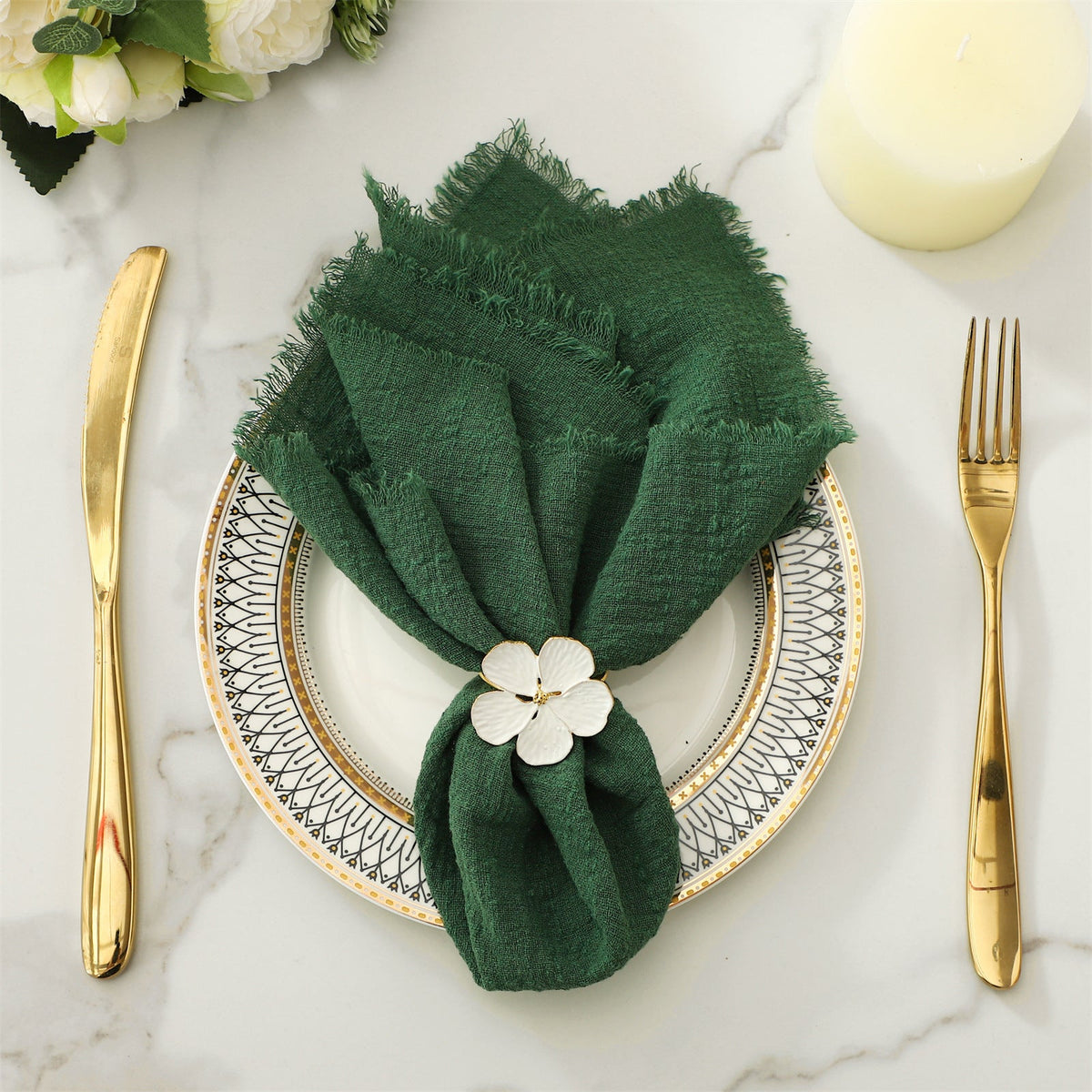 Fringed Cotton Napkins for Rustic Table Settings and Elegant Gatherings, 42 x 42 cm