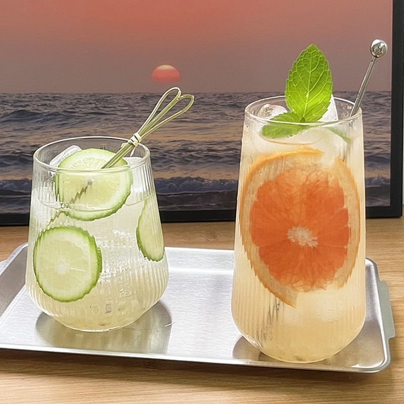 Ribbed Glass Tumbler – Textured Drinking Glass for Juice, Iced Coffee & Cocktails