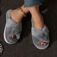 Plush Cross Strap House Slippers with EVA Foam Soles