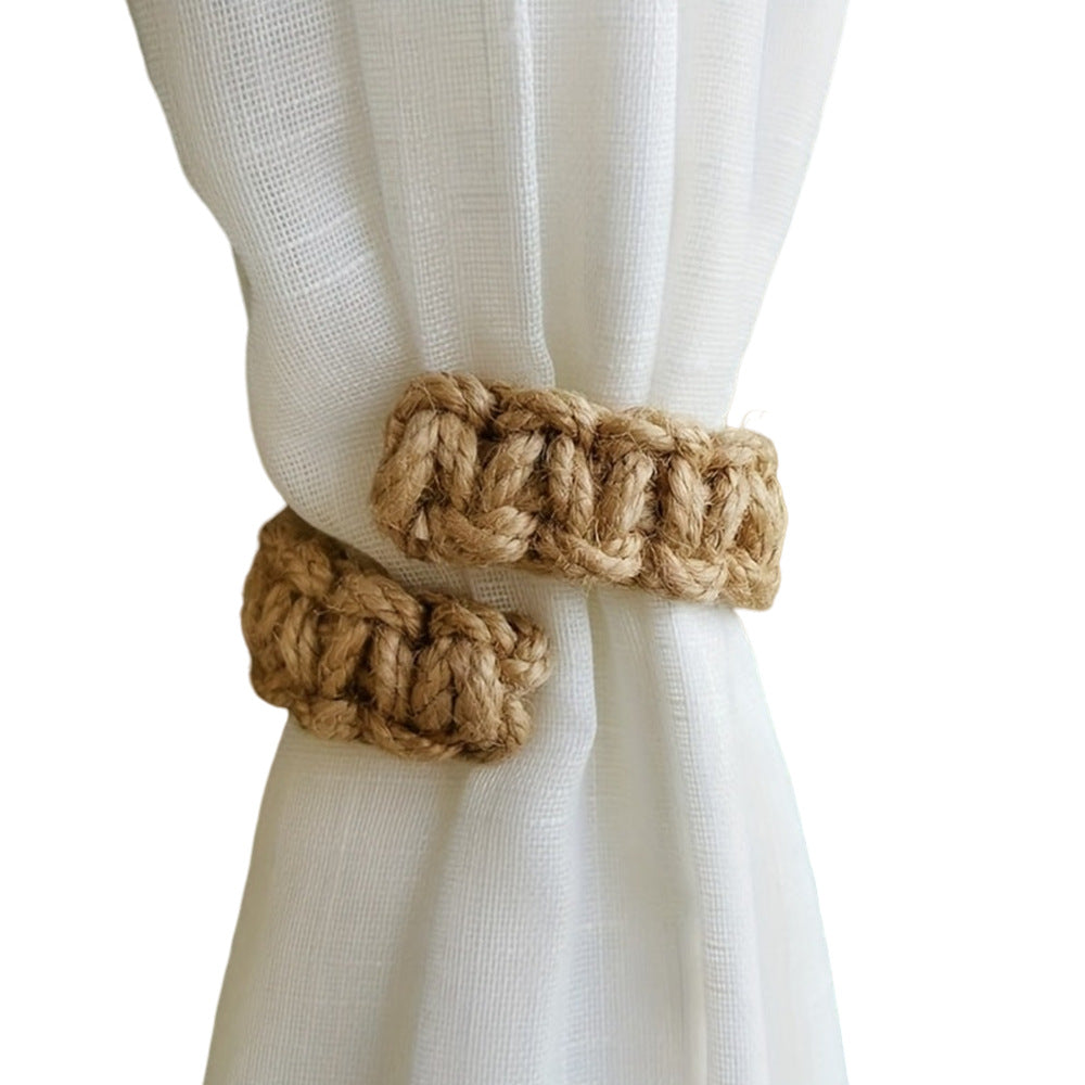 Hand‑Woven Jute Curtain Tie Back – Rustic Braided Jute Curtain Holdback for Window Decor