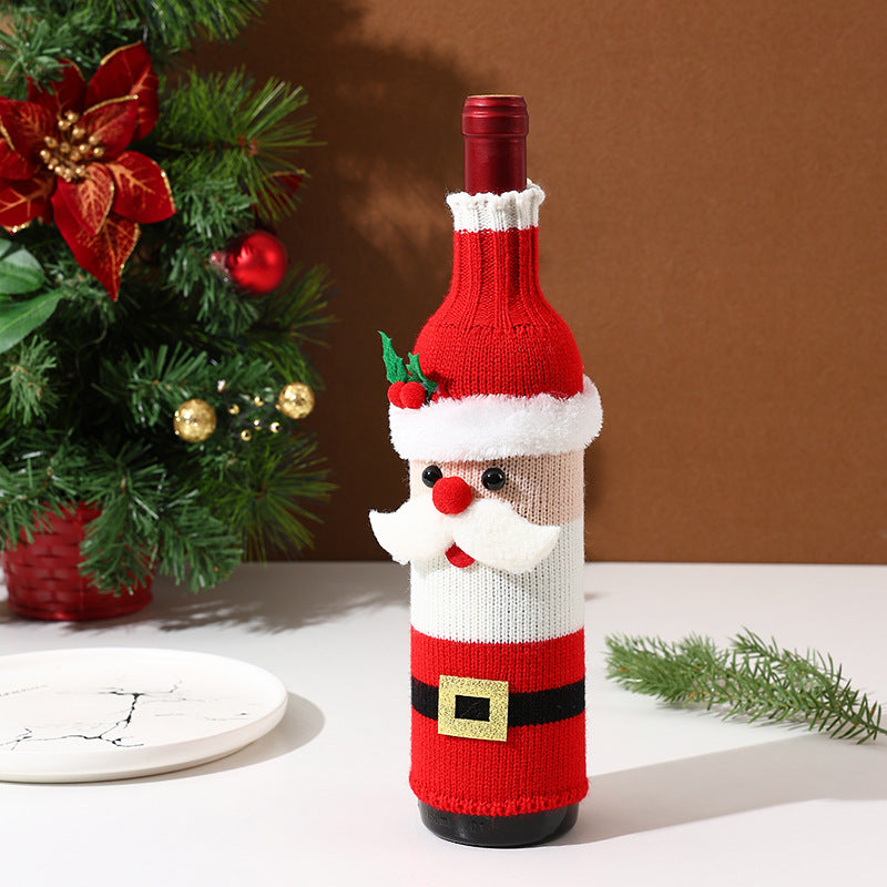 Christmas Knitted Wine Bottle Cover with Santa and Snowman Designs