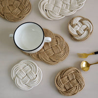 Handwoven Round Trivet, Cotton Linen Heat Resistant Table Mat & Coaster