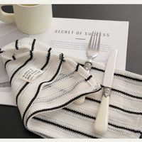 38 × 45 cm Striped Fabric Table Napkin – Soft Black & White Dining Cloth for Café, Restaurant, Kitchen, Breakfast & Home Table Setting