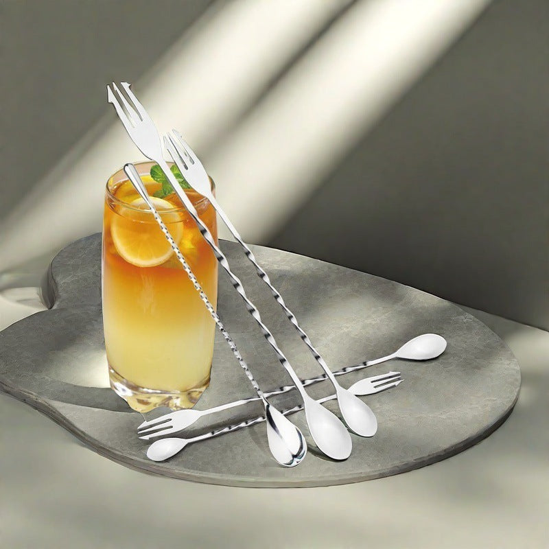 Stainless Steel Long Handle Bar Spoon, Double Ended Cocktail Spoon Fork