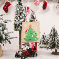 Christmas Burlap Gift Bag with Santa Snowman and Tree Designs