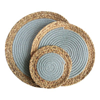 Handwoven Seagrass & Cotton Rope Trivet, Round Heat Resistant Pot Holder, Table Mat & Coaster
