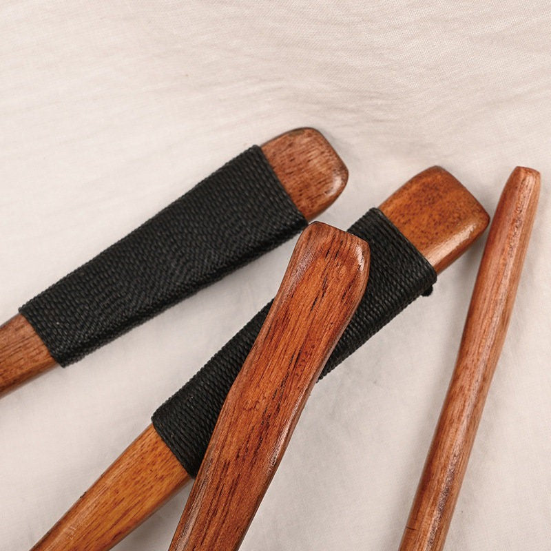 Small Rosewood Dessert Spoon with Black Cord Wrapped Handle