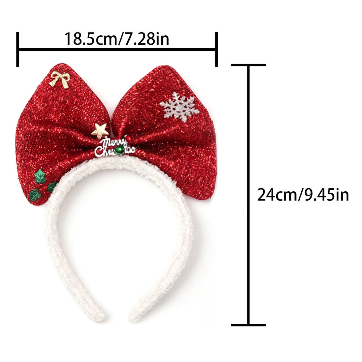 Christmas Glitter Bow Headband with Plush Holiday Decoration