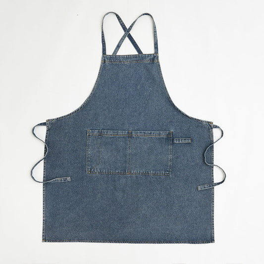 Denim Apron for Kitchen, Adjustable Multipurpose Work Apron with Pockets