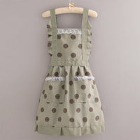 Polka Dot Ruffle Canvas Apron – Women’s Kitchen Apron with Pockets, Vintage Style Baking Cooking Apron for Home & Garden