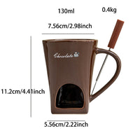 Ceramic Chocolate Fondue Mug Set – Mini Cheese & Dessert Melting Cup with Tea Light Warmer and Fork, 3 Colors