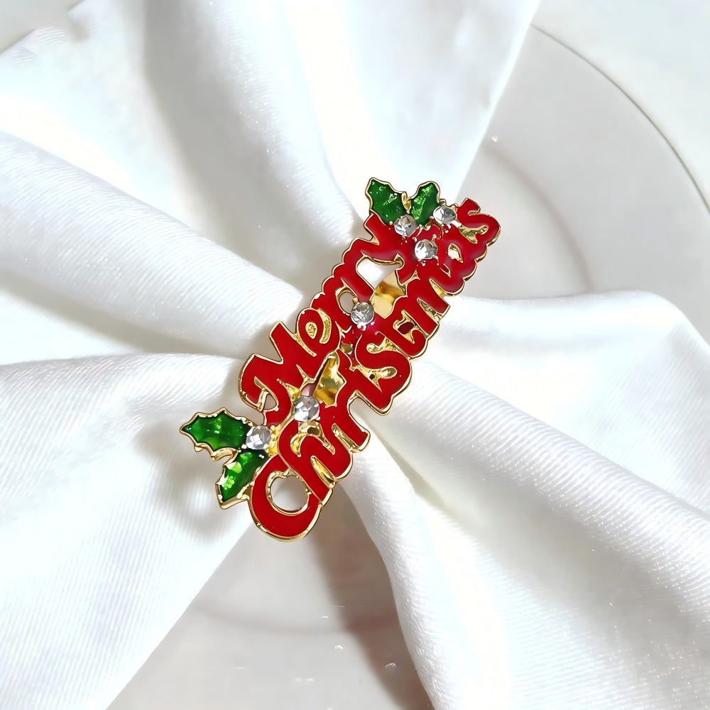 Christmas Alloy Napkin Ring  – Enamel Rhinestone Decorative Napkin Holders for Holiday Table Setting