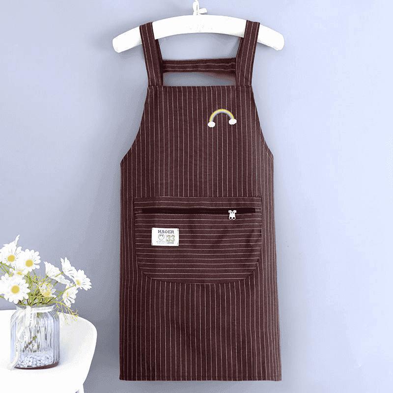 Waterproof Striped Kitchen Apron with Pockets