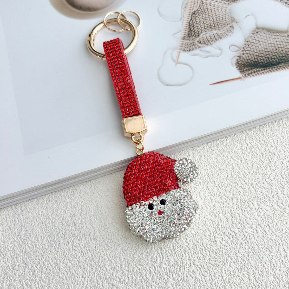 Rhinestone Christmas Keychain Santa Hat Snowman Sparkling Holiday Bag Charm