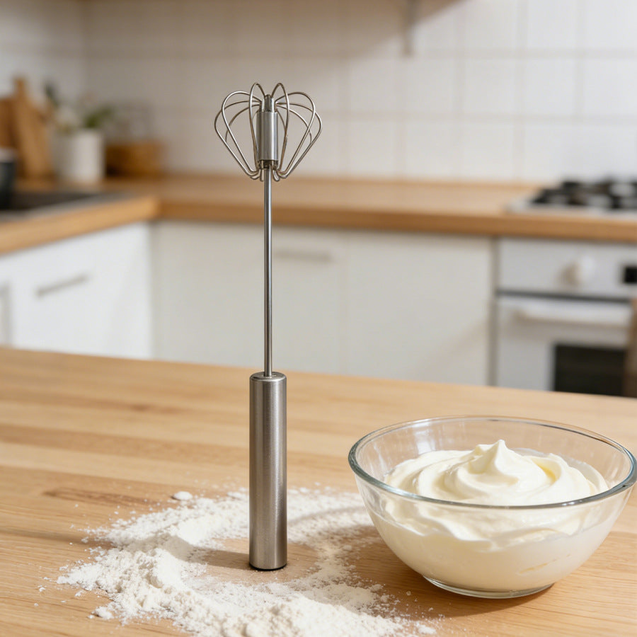 Stainless Steel Semi Automatic Push Whisk Handheld Rotary Egg Beater Kitchen Mixing Tool