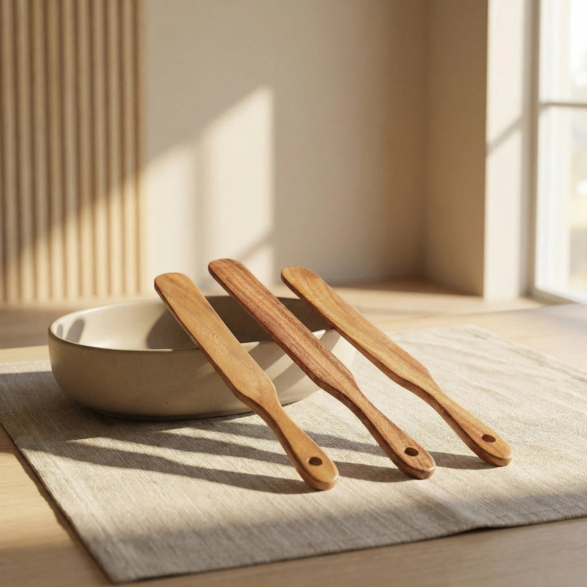 Acacia Wood Long Handle Cooking Spatula Natural Wooden Stirring Paddle