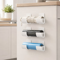 Adhesive Wall-Mounted Roll Holder – Adjustable Storage Rack for Trash Bags, Foil, Plastic Wrap & Kitchen Rolls