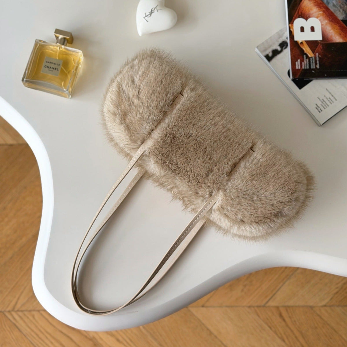 Plush Faux Fur Shoulder Bag with Long Handles in Four Colors